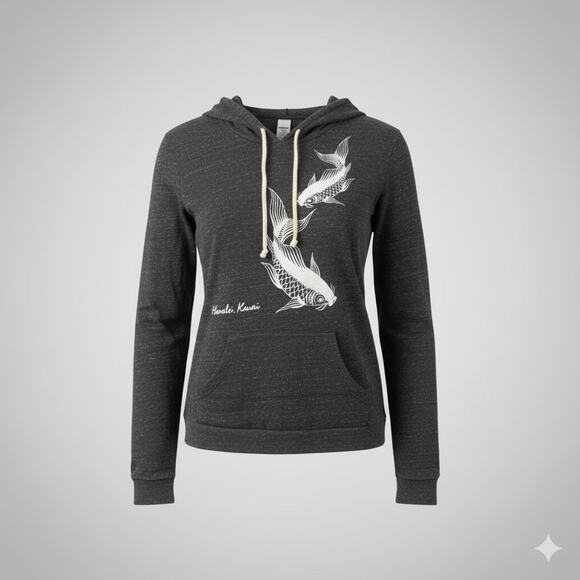 Alternative Earth Hoodie, Lightweight, Koi Fish Graphic, L, Gray, Used - Picture 2 of 6